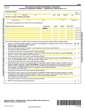 Short Term Medical Insurance Application