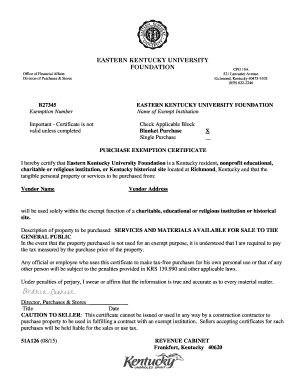 Kentucky Purchase Exemption Certificate