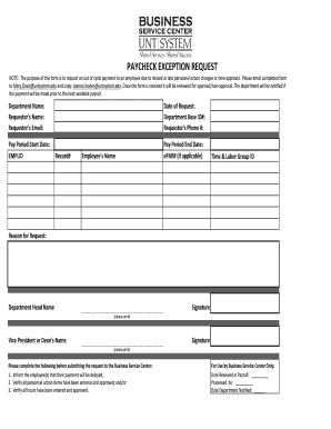 Paycheck Exception Request Form