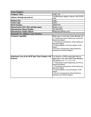 Team Member Information Form