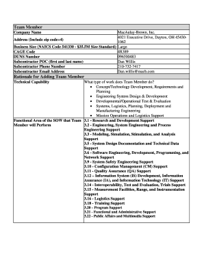 Team Member Information Form
