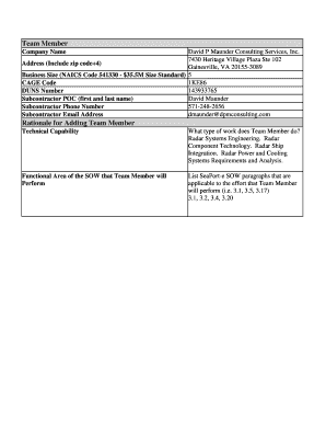 Team Member Information Form