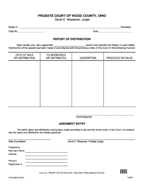 Ohio Probate Court Report of Distribution
