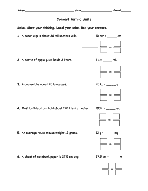 Metric Unit Conversion Worksheet