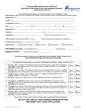 Real Estate Professional Errors and Omissions Insurance Application