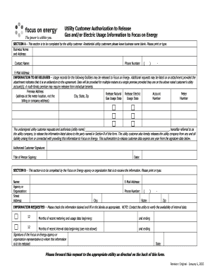 Utility Customer Authorization to Release Gas and Electric Usage Information