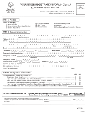 Special Olympics New Jersey Volunteer Registration Form