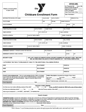 YMCA Childcare Enrollment Form