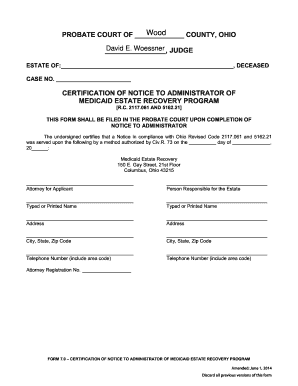 Certification of Notice to Administrator of Medicaid Estate Recovery Program