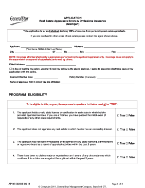 Real Estate Appraisers Errors & Omissions Insurance Application