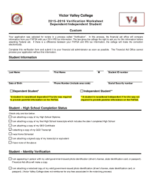 2015–2016 Verification Worksheet