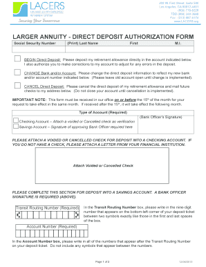 LARGER Annuity Direct Deposit Authorization Form
