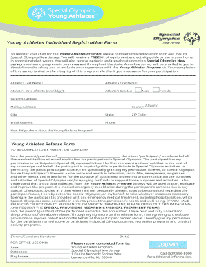 Young Athletes Individual Registration Form