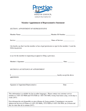 Member Appointment of Representative Statement