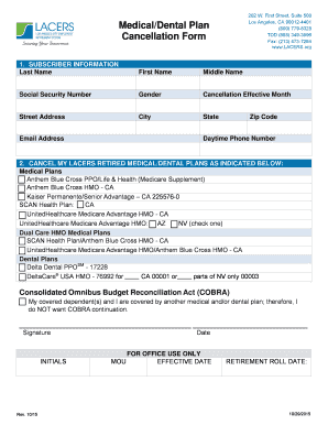LACERS Retired Medical/Dental Plan Cancellation Form