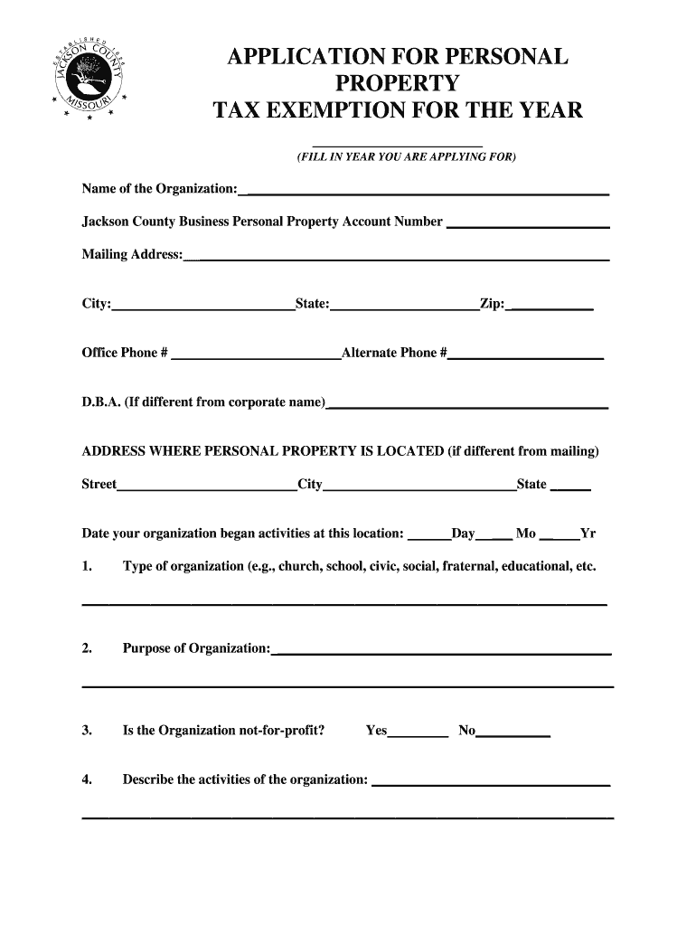 Fillable Online jacksongov APPLICATION FOR PERSONAL PROPERTY TAX