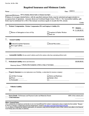 Required Insurance and Minimum Limits Form
