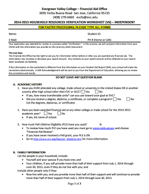 Household Resources Verification Worksheet