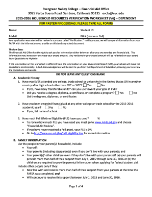 Household Resources Verification Worksheet