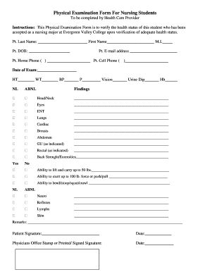 Physical Examination Form For Nursing Students