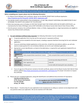 City of Detroit Birth Certificate Application