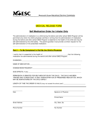 Medical Release Form for Inhaler Self-Administration