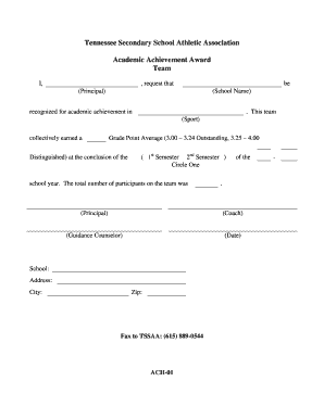 Tennessee Secondary School Athletic Association Academic Achievement Award