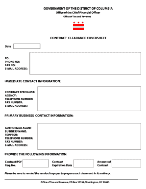 District of Columbia Contract Clearance Coversheet