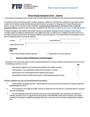 Direct Charge Exemption Form - Salaries - FIU Research