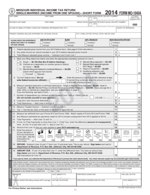 Missouri Individual Income Tax Return 2014