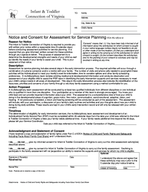 Notice and Consent for Assessment for Service Planning