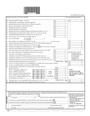 NJ-1040NR 2014 Tax Form