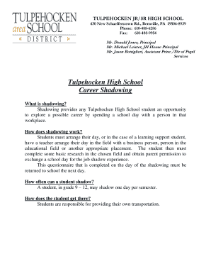 Credit assessment memo - Tulpehocken High School Career Shadowing