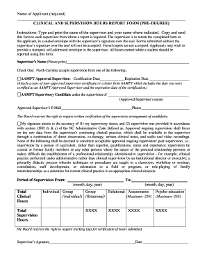 Clinical and Supervision Hours Report Form