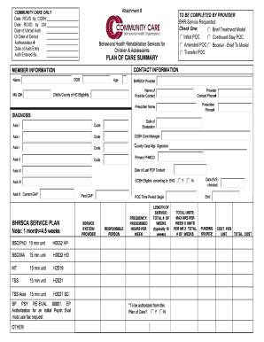 Behavioral Health Rehabilitation Services Plan of Care