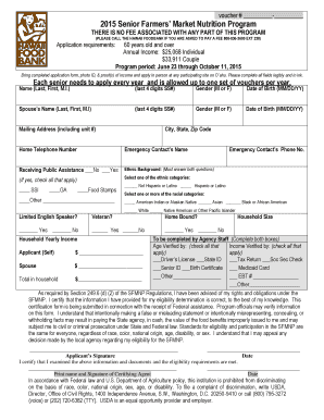 2015 Senior Farmers’ Market Nutrition Program Application