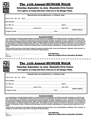 Hunger Walk Registration and Waiver Form