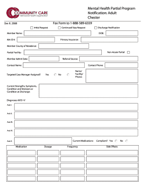 Mental Health Partial Program Notification Form