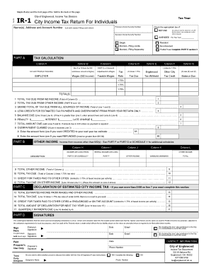 IR-1 City Income Tax Return For Individuals