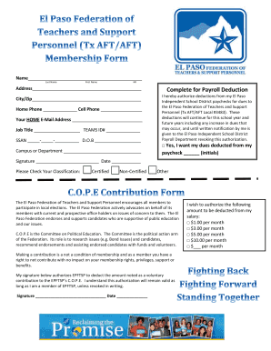 El Paso Federation of Teachers Payroll Deduction Authorization Form