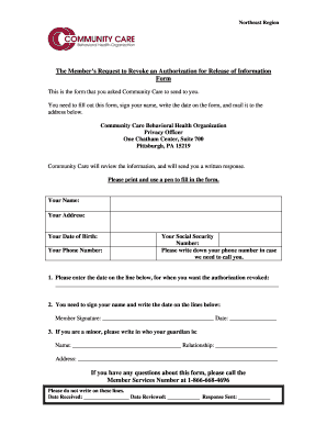 Member's Request to Revoke Authorization for Release of Information Form