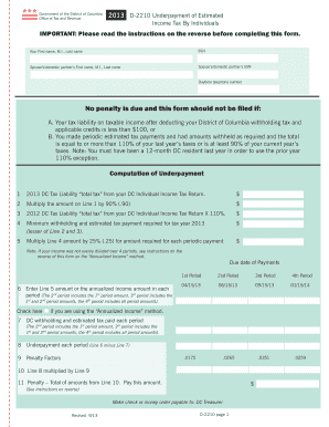 DC Underpayment of Estimated Income Tax Form