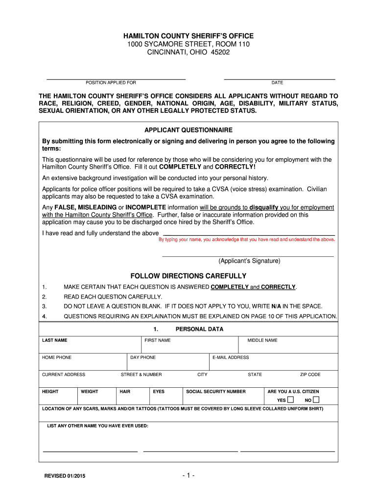 Fillable Online hcso HAMILTON COUNTY SHERIFF S DEPARTMENT Fax Email