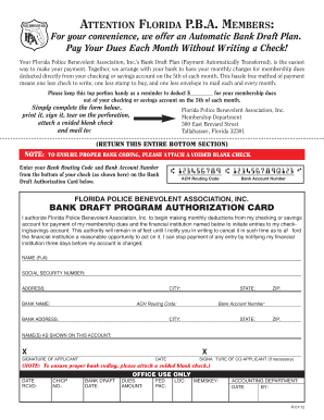 Florida Police Benevolent Association Bank Draft Authorization