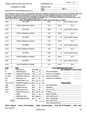 Marine Corps League Auxiliary Membership Dues Transmittal Form