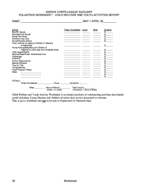 Marine Corps League Auxiliary Volunteer Worksheet