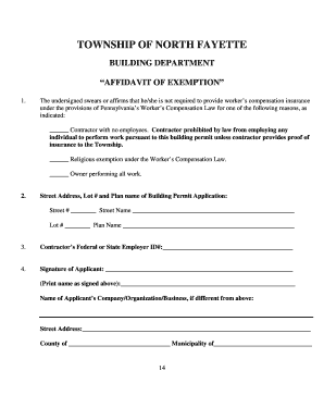 Affidavit of Exemption for Worker's Compensation Insurance