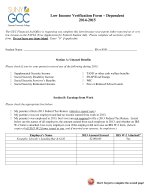 Low Income Verification Form