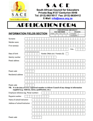 SACE Educator Registration Application Form