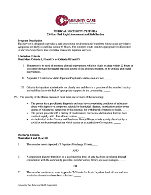 Medical Necessity Criteria for 23-Hour Bed Rapid Assessment